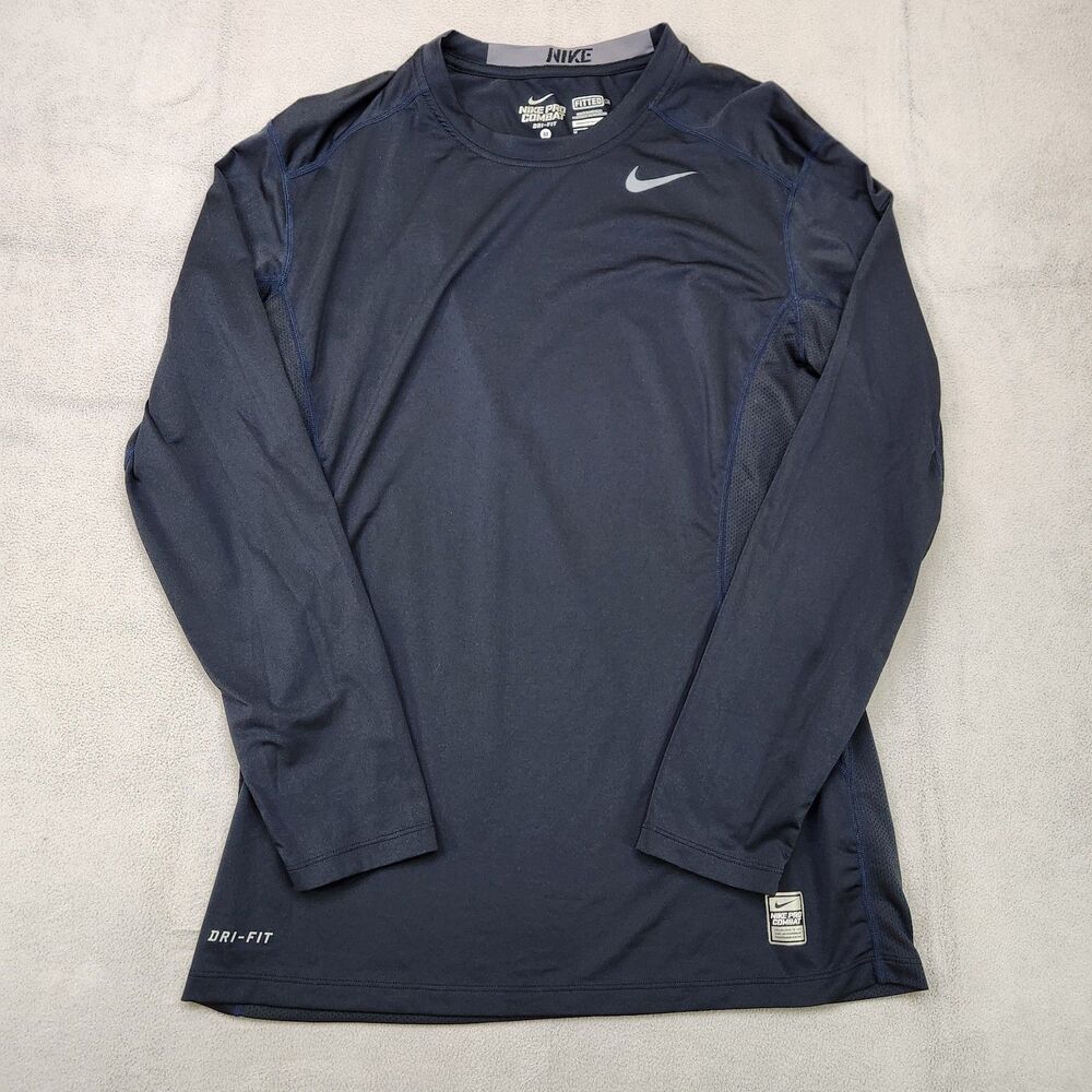 Nike Pro Combat Shirt Mens M Black Long Sleeve Fitted Dri-Fit Performance Vented